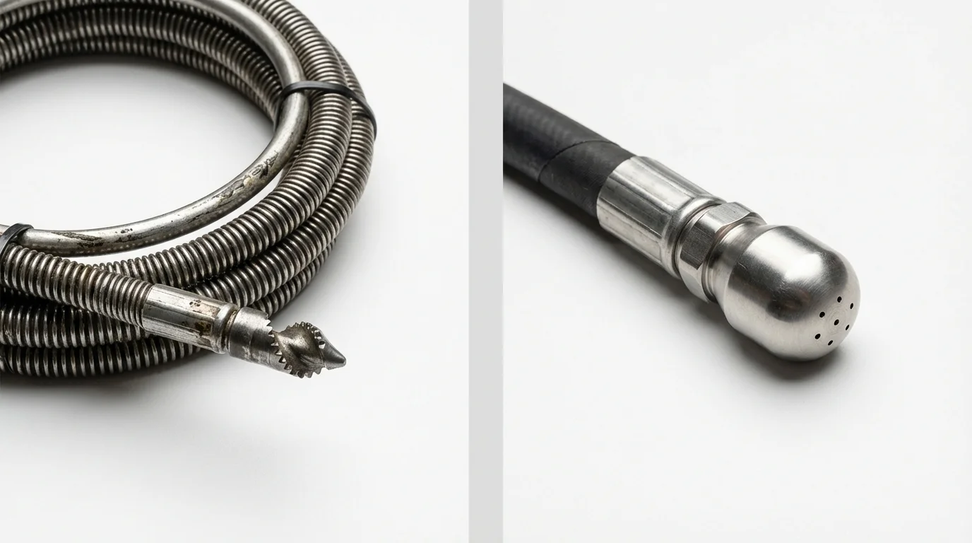 Drain snake cable and hydro jetting nozzle used for drain cleaning in Esparto, CA