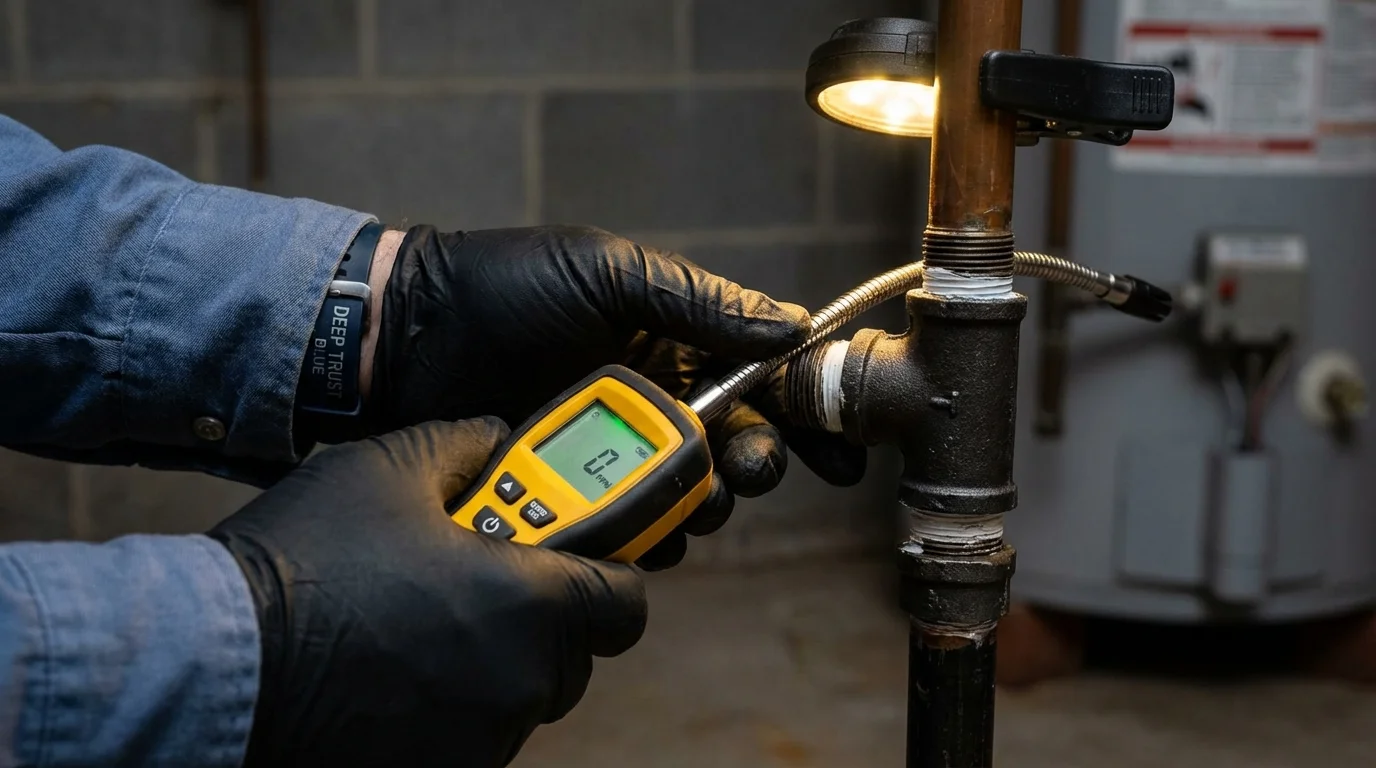 Gas leak detection with electronic sniffer by Johns Plumbing LLC in Esparto