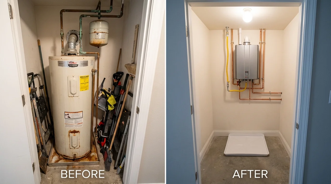 Tank water heater versus wall-mounted tankless unit comparison for Esparto, CA homeowners