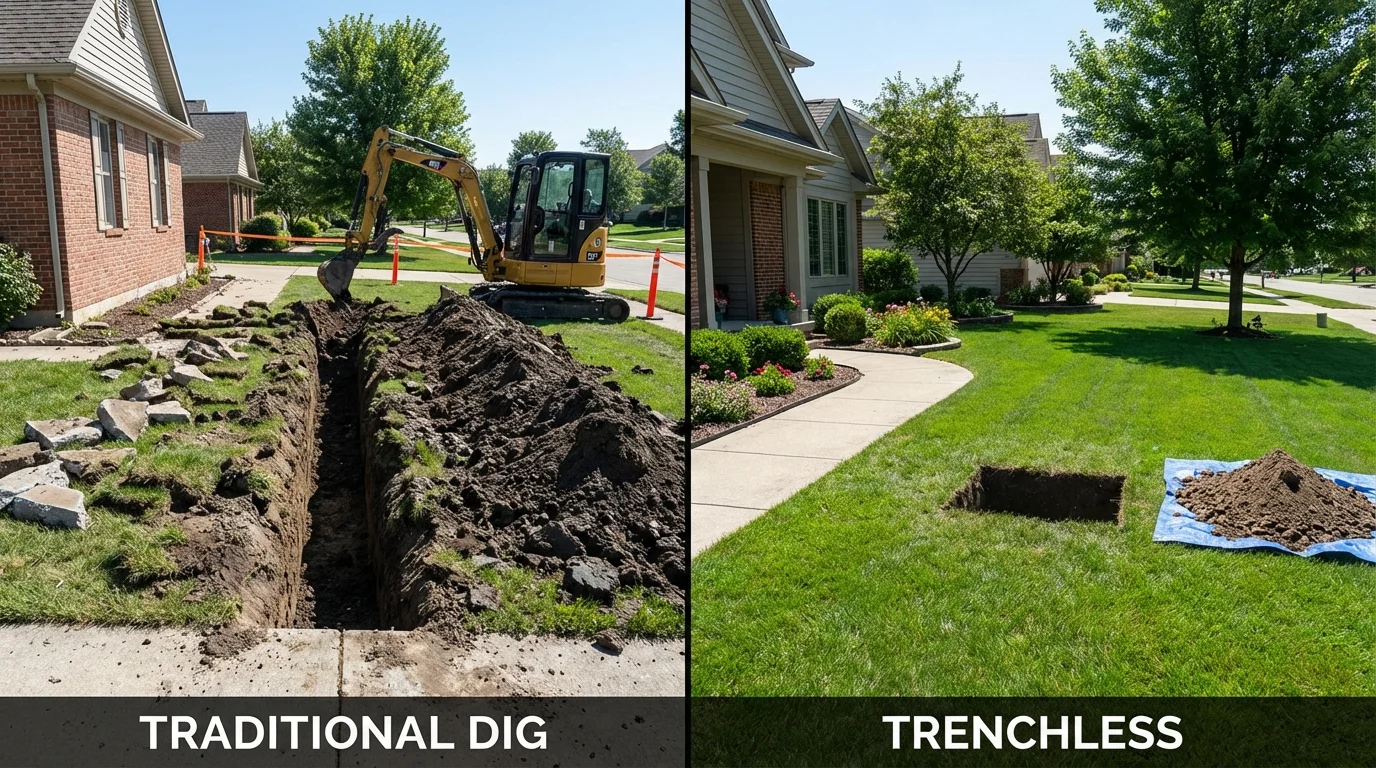 Trenchless sewer repair with minimal yard damage versus traditional excavation in Esparto, CA